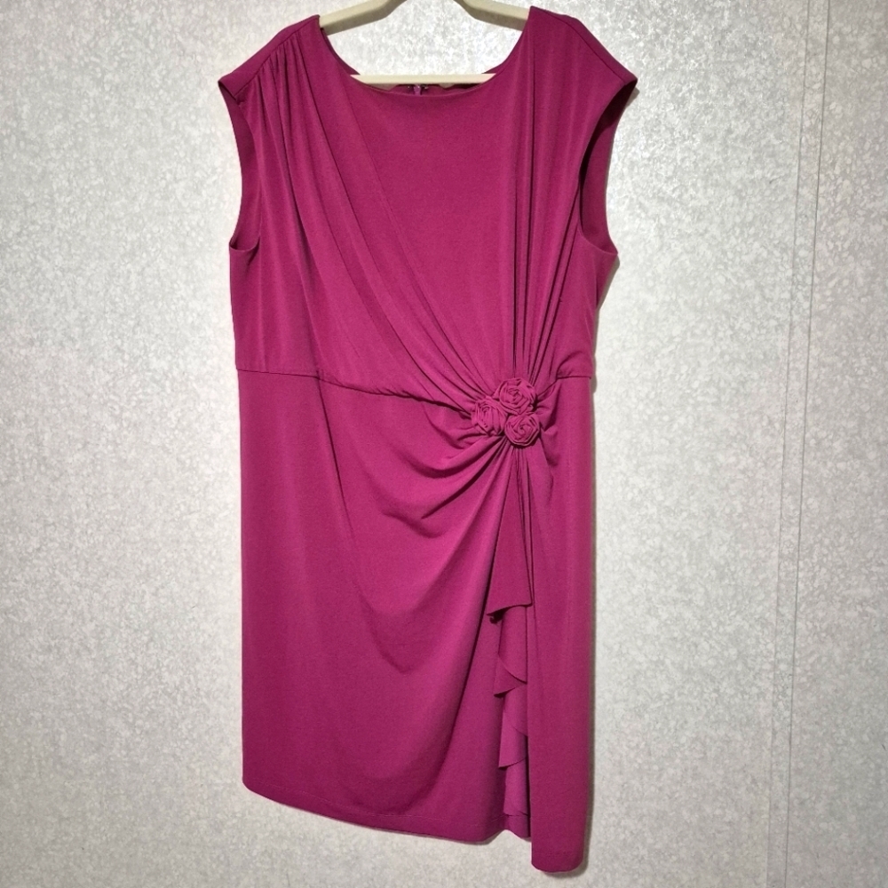 Midnight Velvet Pink Ruched Asymmetrical Mini Dress..SIZE:20W